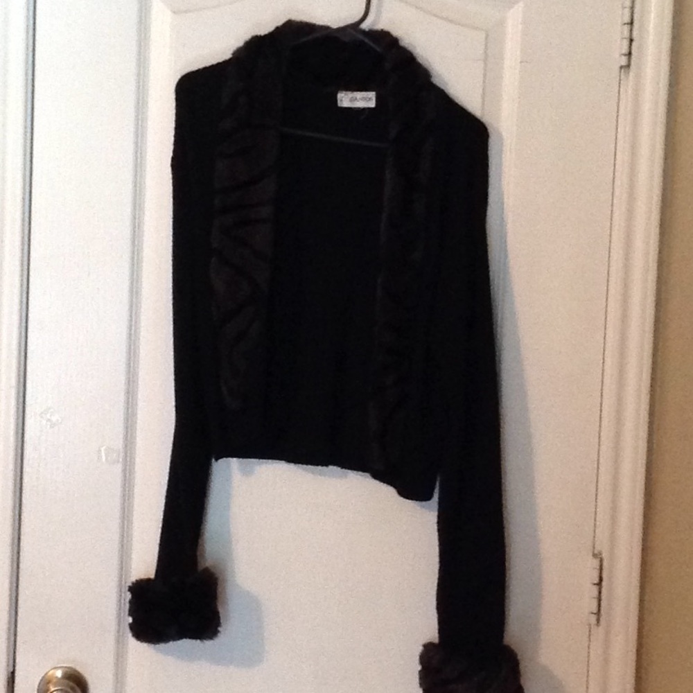 Gantos black Faux fur trimmed ribbed sweater